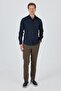 Men's Black Half Italian Collar Long Sleeve Slim Fit Stretchable Shirt 1004250235 - 2