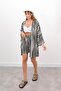 Women's Lino Striped Black Linen Kimono Set - 4