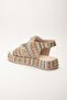 Women's Wedge Heel Sandals Nude Double Strap Straw Material Stone Buckle - 5