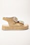 Women's Wedge Heel Sandals Beige Double Strap Straw Material Stone Buckle - 3