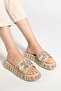 Women's Wedge Heeled Slippers Nude Straw Material Coated Sole Stone - 2