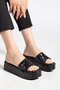Women's Wedge Heel Slippers Black Sequin Thick Single Tape Coated Sole - 2