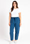 Women's Blue Linen Blend Relaxed Cut Raw Cloth Trousers - 3