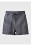 Women's Navy Blue White Striped Knitted Textured Elastic Waist Comfortable Form Shorts