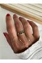 Green Stone Rectangular Row Ring - 4