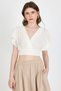 White Linen Look 100% Cotton Ruffle Sleeve Detailed Crop Blouse 6942 - 6