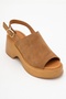 Power Tan Suede Genuine Leather Women's Wedge Heeled Sandals - 3