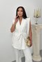 Women's Bottom Top Double Suit Striped Shoulder Detailed Belted Vest Pants Suit - 5