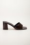 Patent Leather and Plain Tekband Brown Patent Leather Women's Heeled Slippers - 3