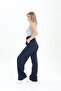 Women's Line Lycra Zipper Closure Pleated Navy Blue Palazzo Trousers - 4