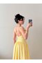 Women's Yellow Strap Gathered Waist Midi Dress - 2