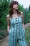 Hand-Woven Striped Jumpsuit Linen-Cotton - Water Green - 4