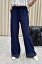 Women's Navy Blue Viscose Blended Comfortable Cut Pants with Elastic Waist - 2