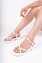 Women's White Ring Detailed Cross Toe Sandals - 4