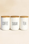 Set of 3 Ceramic Bamboo Lid White Jars 1000 ml – Coffee / Sugar / Tea – Bamboo Lid - 2