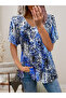 Sky Fashion Women's V-Neck Colorful Leopard Pattern Drawstring Detail Single Jersey Blouse