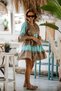 Turquoise Color Half Button Detailed Short Silk Dress - 8