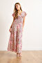 Women's Pink Floral Patterned Woven Viscose Skirt Etk-19000334 - 2