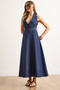 Women's Navy Blue Halter Neck Maxi Denim Dress with Belt Elb-19002457