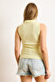 Women's Light Yellow Polo Neck Button Stretchy Cotton Blouse Blz-19003039 - 2