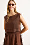Women's Bitter Brown Double Layer Dirty Stitching Lace Detailed Muslin Blouse Blz-19002924 - 3