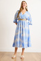 Women's Blue Double Breasted Collar Elastic Waist Slit Maxi Dress Elb-19002460 - 4
