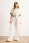 Women's White Embroidery Tape Bottom Top Set Tkm-19000388 - 4