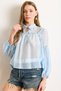 Women's Baby Blue Collar Lace-Up Blister Detailed Transparent Blouse Blz-19003031 - 3