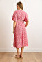Women's Dusty Rose Belted Double Breasted Collar Bat Slit Midi Dress Elb-19002458 - 2