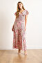 Women's Pink Floral Patterned Woven Viscose Skirt Etk-19000334 - 4