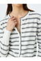 Button Detailed Long Sleeve Crew Neck Striped Cardigan - 5