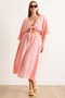 Women's Pink Elastic Waist Dirty Stitching Muslin Skirt Etk-19000310