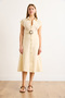 Women's Beige Insole Sewn Belted Muslin Shirt Dress Elb-19002423 - 2