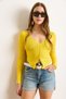 Women's Yellow Lace Detailed Skirt Oval Stretchy Blouse Blz-19002872 - 3