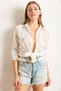 Women's White Pink Embroidered Stripe Fisto Detailed Shirt Gml-19001363 - 5