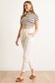 Women's White Elastic Waist Pocketed Leg Tassel Washed Gabardine Carrot Trousers Pnt-19000352