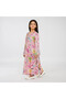 Princess Theme Kids Jalabiya – Pink Printed Maxi with Full Sleeves and Embellished V Neckline - 3
