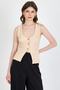 Beige V-Neck Button Detailed Sleeveless Blouse 018 - 2