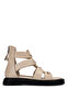 Women's Genuine Leather Beige Flat Sandals