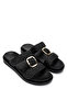 Women's Vegan Black Flat Slippers - 2