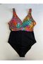 Women's Black Multi Color V-Neck Plus Size Swimsuit Hzl25S-Lc4008 - 3