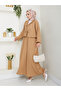 Women's Hijab Seersucker Fabric Crop Milk Coffee Front Tie Stylish Modern Skirted Double Kimono Set - 3