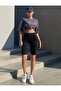 Women's Black High Waist Short Biker Leggings - 2