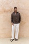 Agnola Oversize Men's Brown Linen Shirt - 2