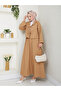 Women's Hijab Seersucker Fabric Crop Milk Coffee Front Tie Stylish Modern Skirted Double Kimono Set - 4