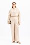 Beige-Pleated Wide Leg Linen Trousers