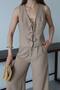 Women's Top and Bottom Set Linen Set with Front Tie Detail - 7
