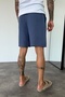 Men's Indigo Blue Elastic Waist Muslin Fabric Bermuda Shorts Ke-7002 - 3