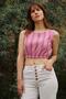 Handwoven 70% Cotton 30% Linen Comfortable Fit Crop Blouse - Pink - 2