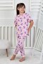 100% Cotton Pink Patterned Short Sleeve Cuff Leg Girl's Pajama Set 3-8 Years - 2